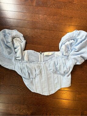 Astr Light Blue Puff Sleeve Corset Top